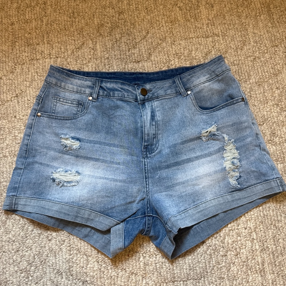Source Unknown Blue Jean Shorts Distressed Casual